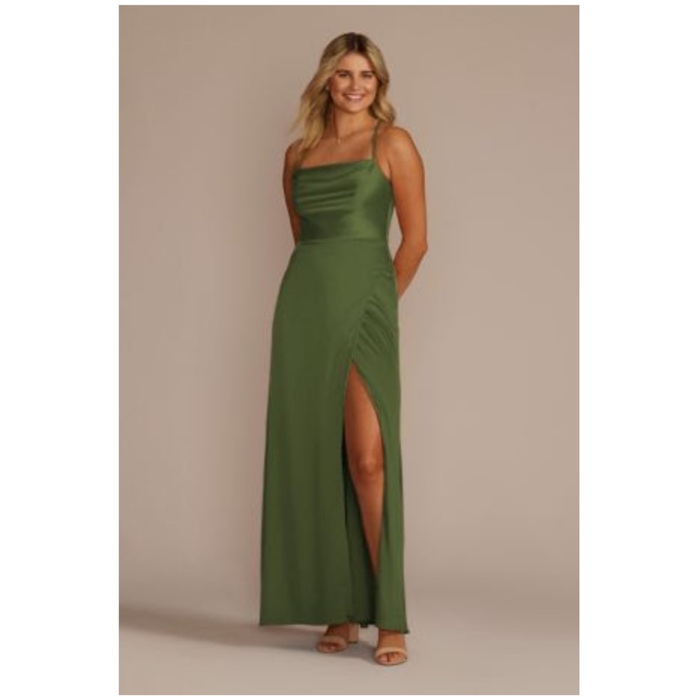 David’s bridal stretch charmeuse cowl neck bridesmaid dress -Martini Olive sz 10